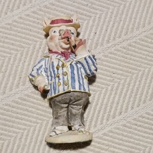 Charming Pig Figurine in Blue and White Stripes